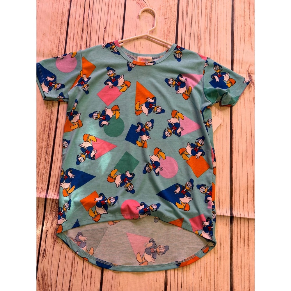 LuLaRoe Disney Donald Duck Gracie Top Kids Size 8‎ NWT Blue Geometric High Low